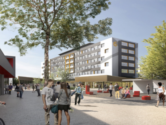 CI dessus le projet de cité universitaire Paul Appell à Strasbourg (1500 chambres) en conception réalisation
